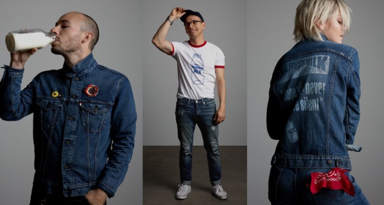 Modelos de jaqueta e camiseta da coleção Global Pride 2016, produzida pela Levi's em parceria com a Fundação Harvey Milk. Crédito: Divulgação